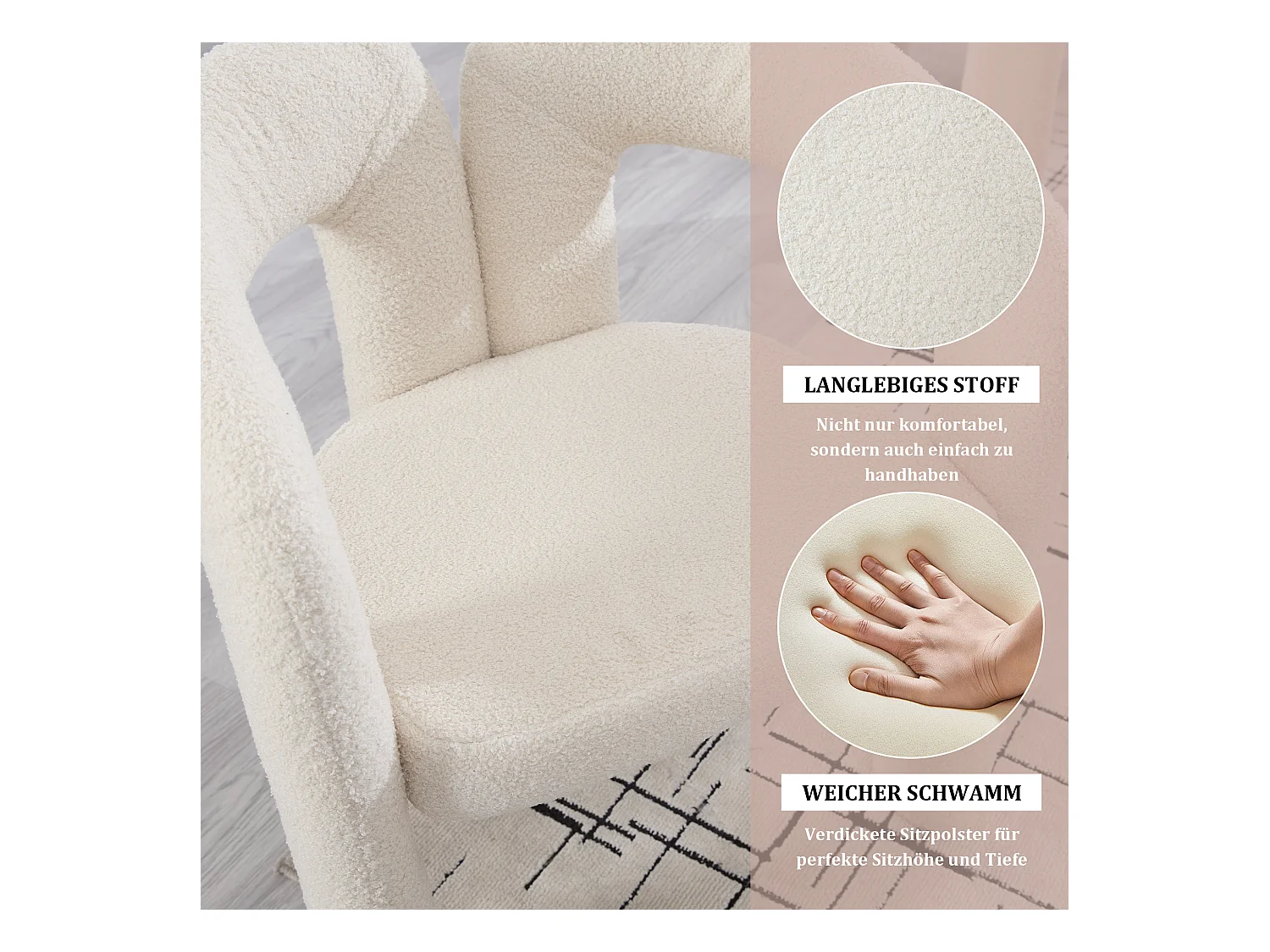 Lot de 2 chaises de salle à manger — en teddy beige — accoudoirs design à deux arcs - élégant et confortable