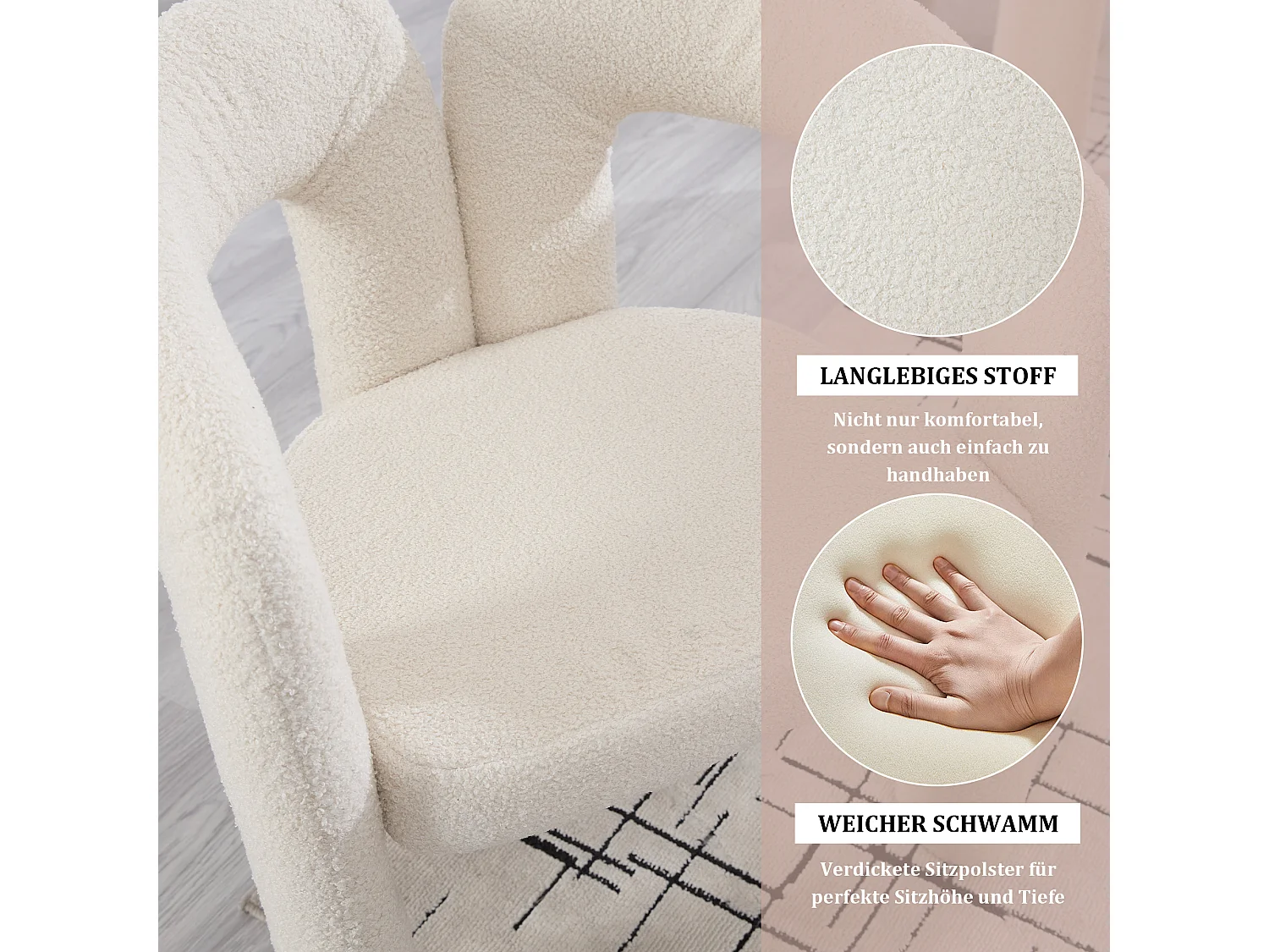 Lot de 2 chaises de salle à manger — en teddy beige — accoudoirs design à deux arcs - élégant et confortable