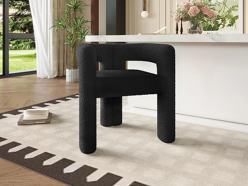 Chaise en velours Teddy noir - style patchwork - idéale pour café, salon ou repas en famille