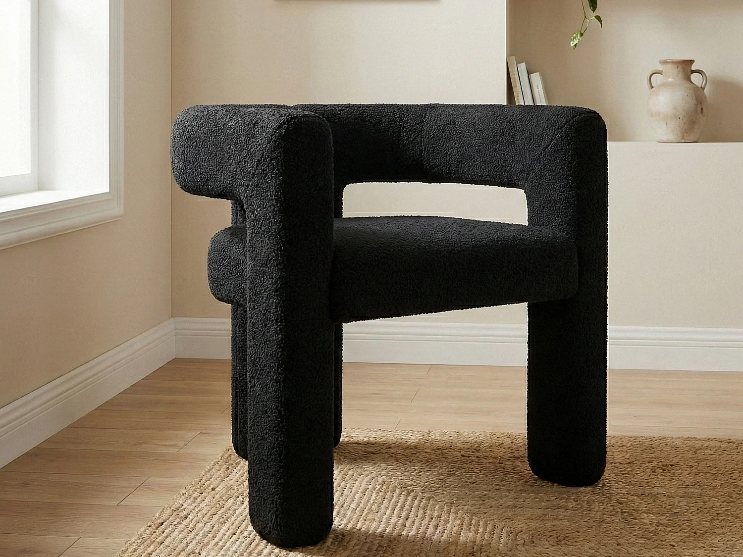 Chaise en velours Teddy noir - style patchwork - idéale pour café, salon ou repas en famille