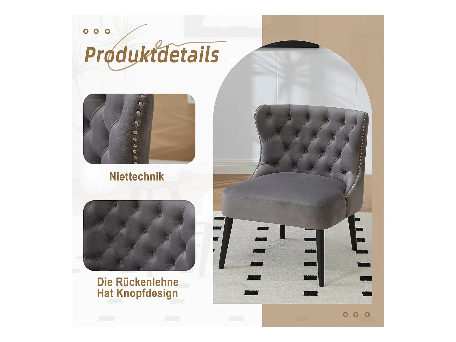 Chaise de luxe en velours Gris - Confort et élégance - Idéale pour salle à manger