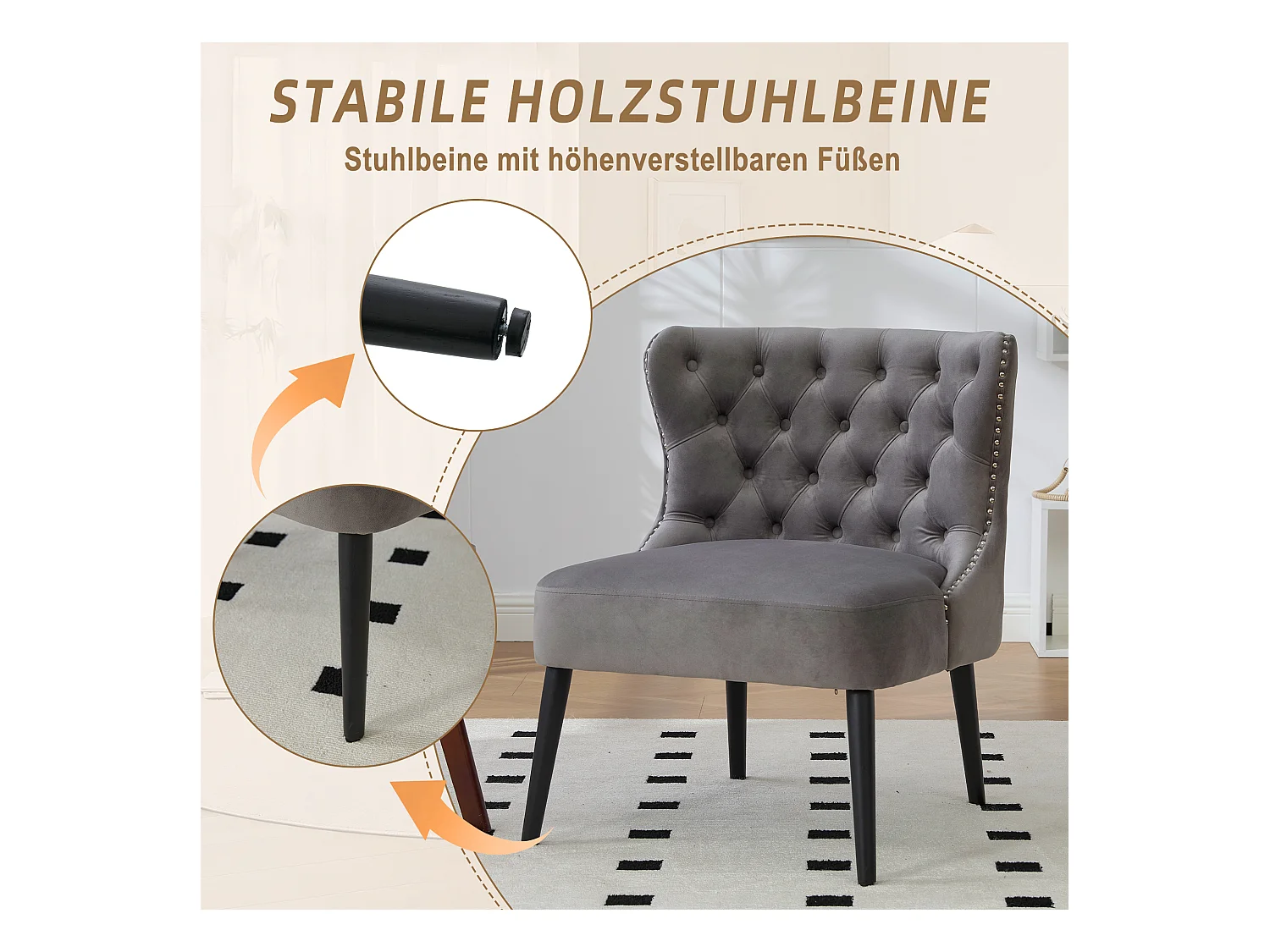 Chaise de luxe en velours Gris - Confort et élégance - Idéale pour salle à manger