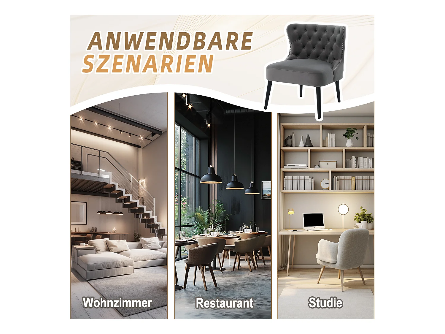 Chaise de luxe en velours Gris - Confort et élégance - Idéale pour salle à manger