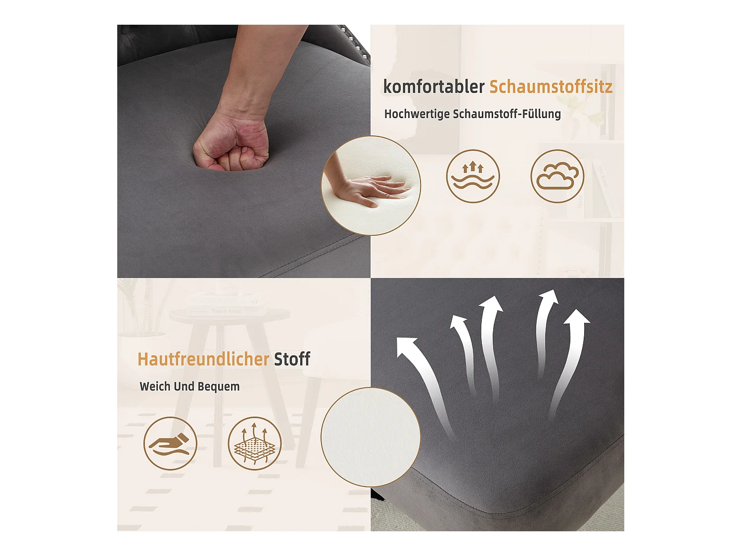 Chaise de luxe en velours Gris - Confort et élégance - Idéale pour salle à manger