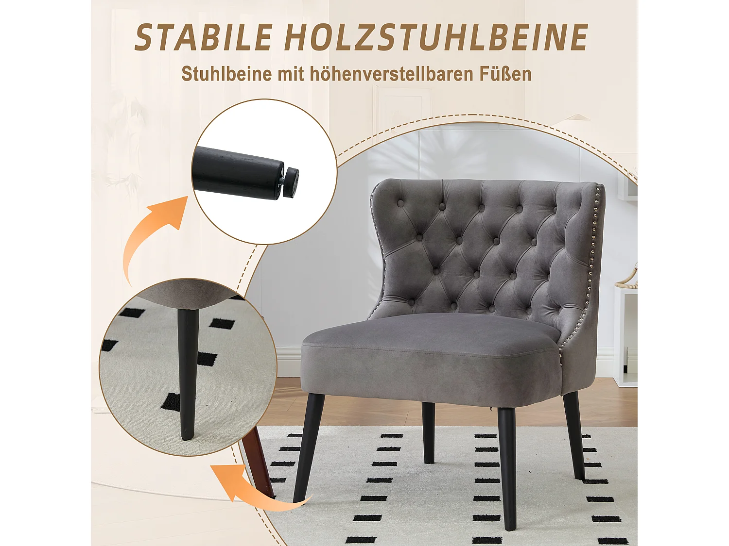 Chaise de luxe en velours Gris - Confort et élégance - Idéale pour salle à manger