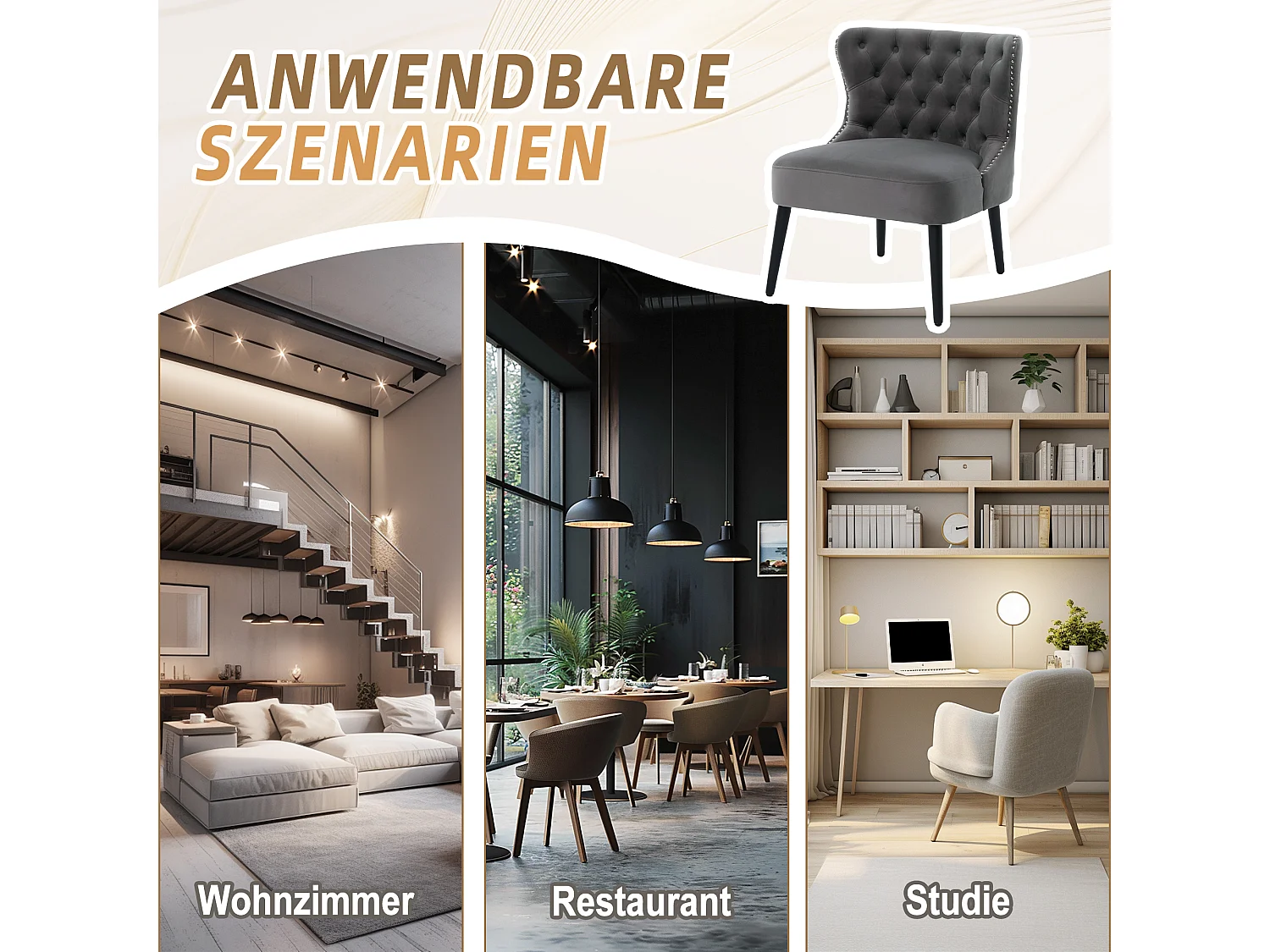 Chaise de luxe en velours Gris - Confort et élégance - Idéale pour salle à manger