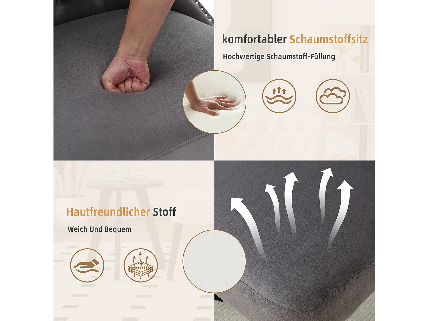 Chaise de luxe en velours Gris - Confort et élégance - Idéale pour salle à manger