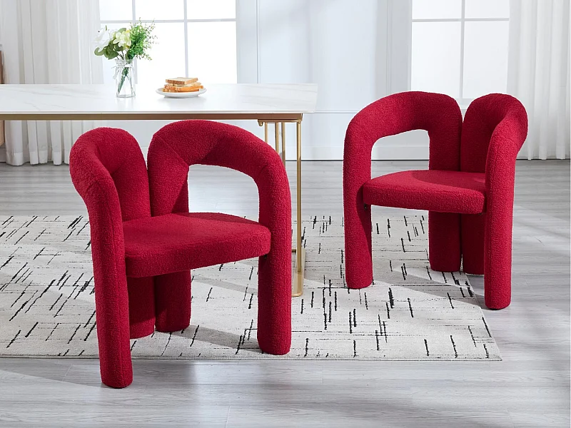 Lot de 2 chaises de salle à manger — en teddy rose poudré — accoudoirs design à deux arcs - élégant et confortable