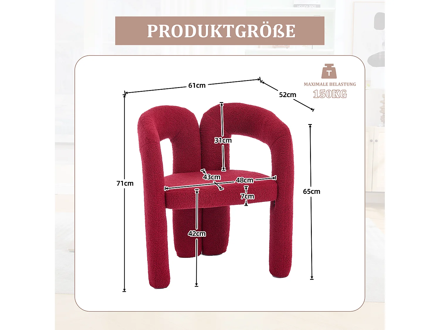 Lot de 2 chaises de salle à manger — en teddy rose poudré — accoudoirs design à deux arcs - élégant et confortable