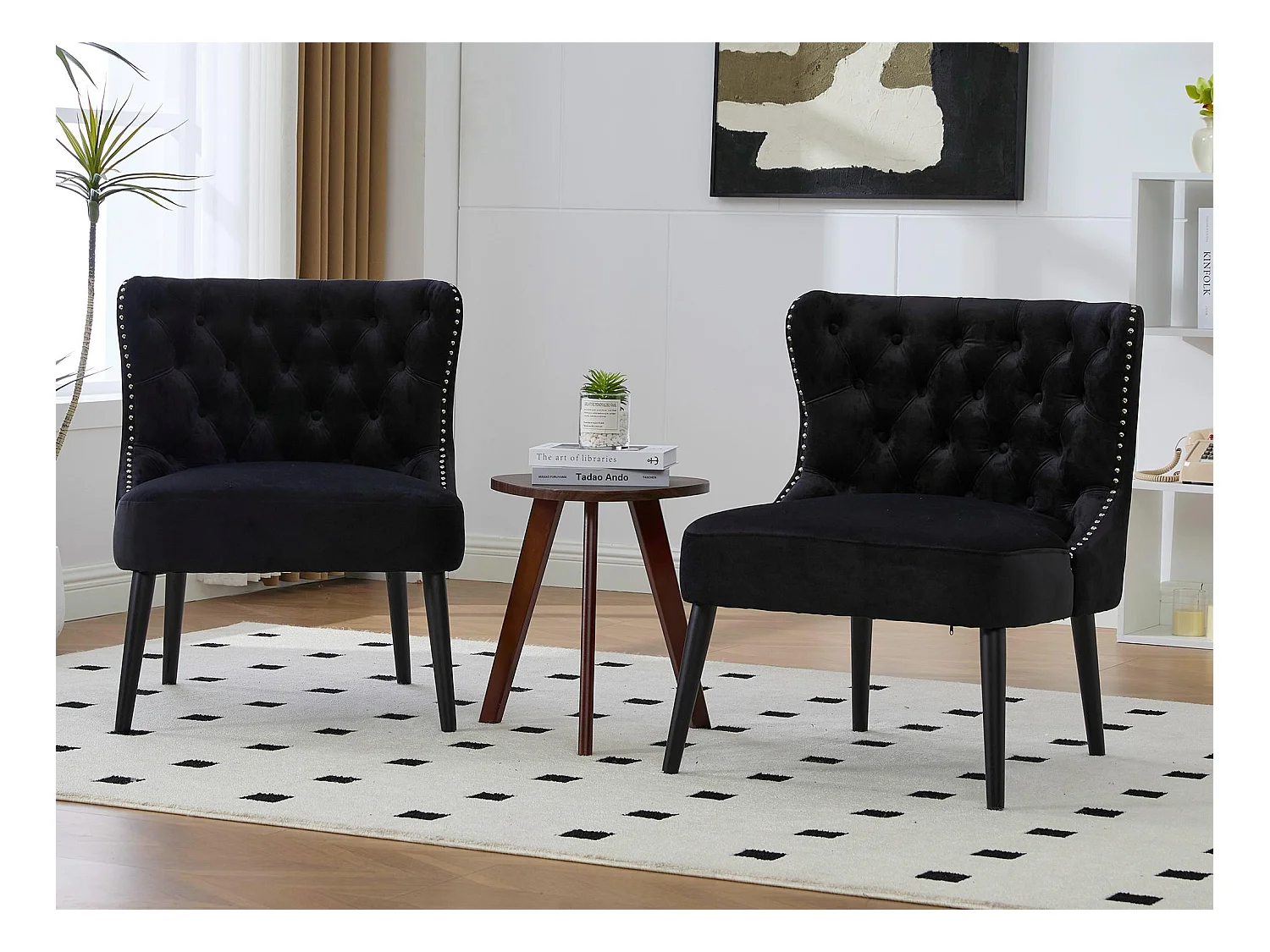 Lot de 2 Chaises de luxe en velours noir - Confort et élégance - Idéale pour salle à manger