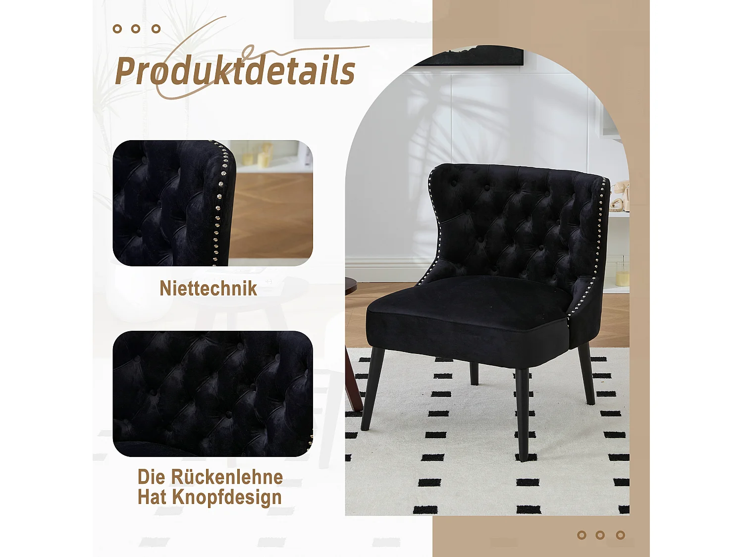 Lot de 2 Chaises de luxe en velours noir - Confort et élégance - Idéale pour salle à manger