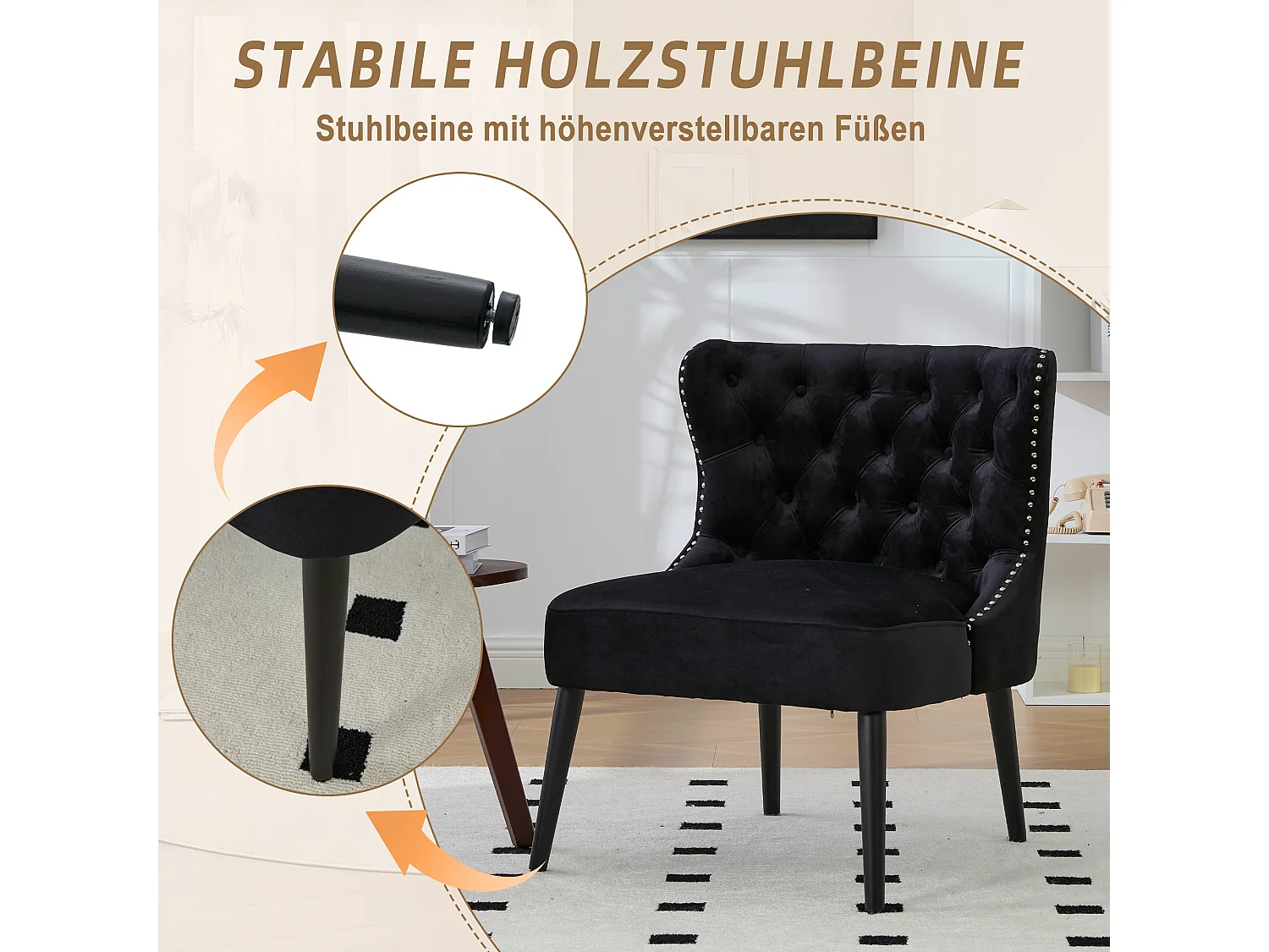 Lot de 2 Chaises de luxe en velours noir - Confort et élégance - Idéale pour salle à manger