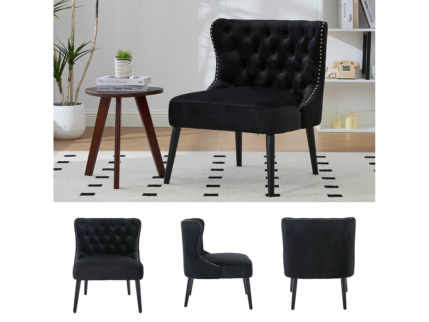 Lot de 2 Chaises de luxe en velours noir - Confort et élégance - Idéale pour salle à manger