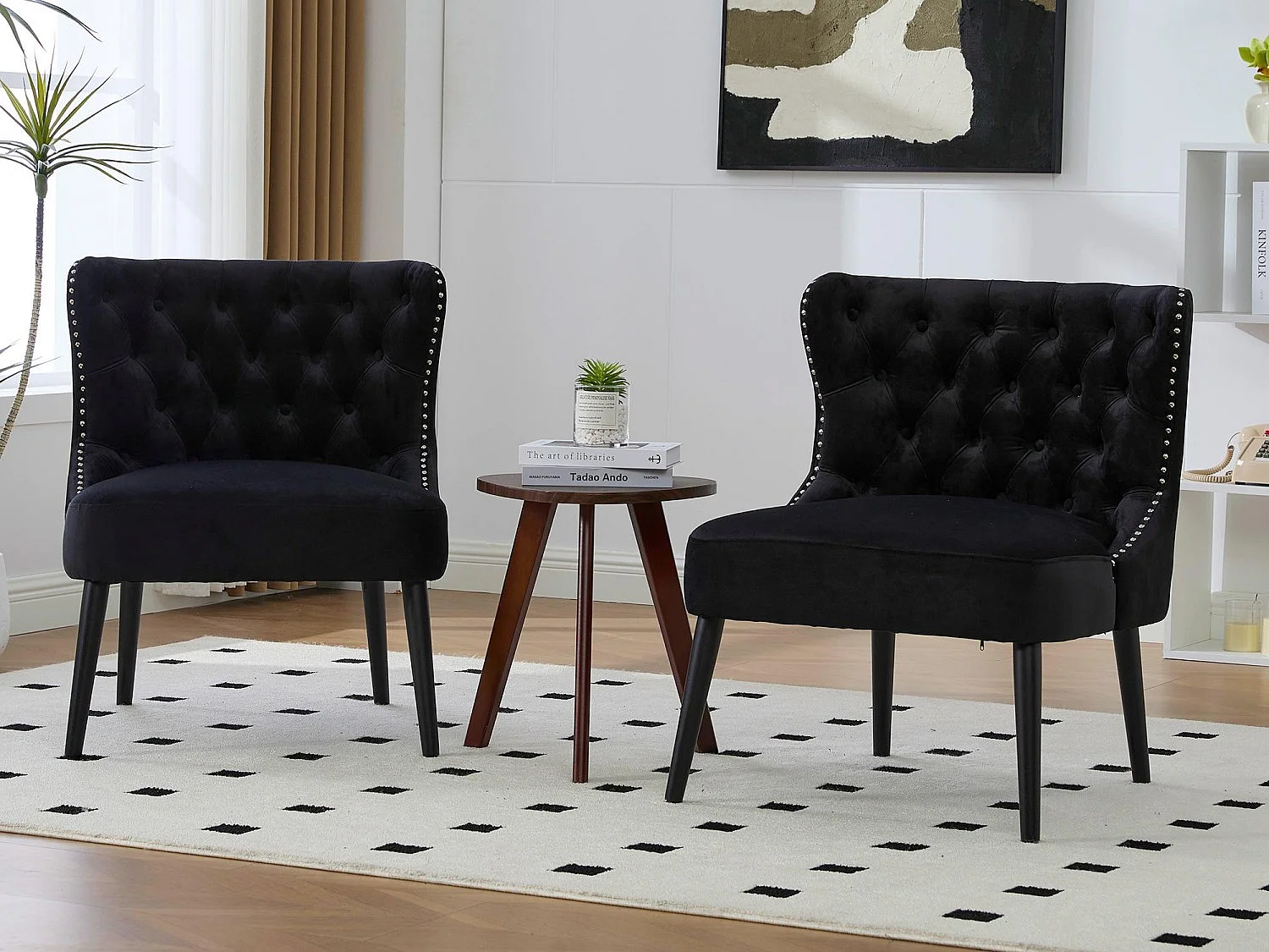 Lot de 2 Chaises de luxe en velours noir - Confort et élégance - Idéale pour salle à manger