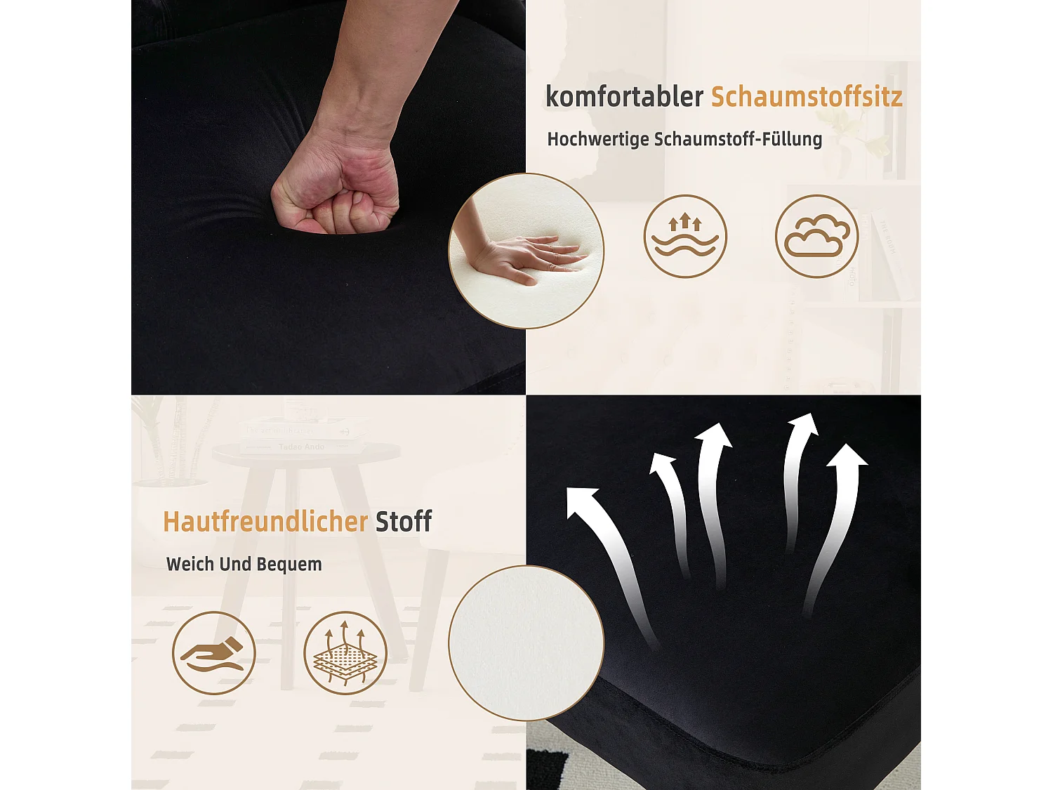 Lot de 2 Chaises de luxe en velours noir - Confort et élégance - Idéale pour salle à manger