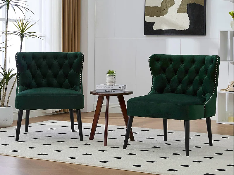 Lot de 2 Chaises de luxe en velours Vert - Confort et élégance - Idéale pour salle à manger