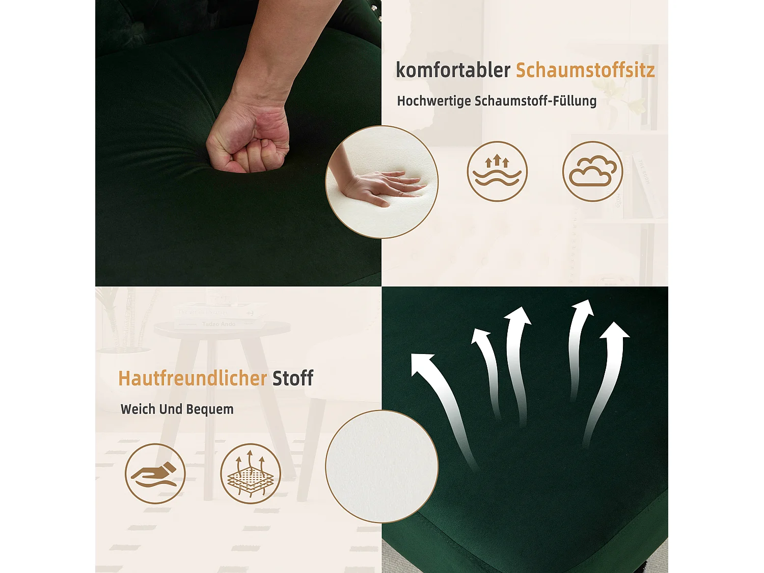 Lot de 2 Chaises de luxe en velours Vert - Confort et élégance - Idéale pour salle à manger