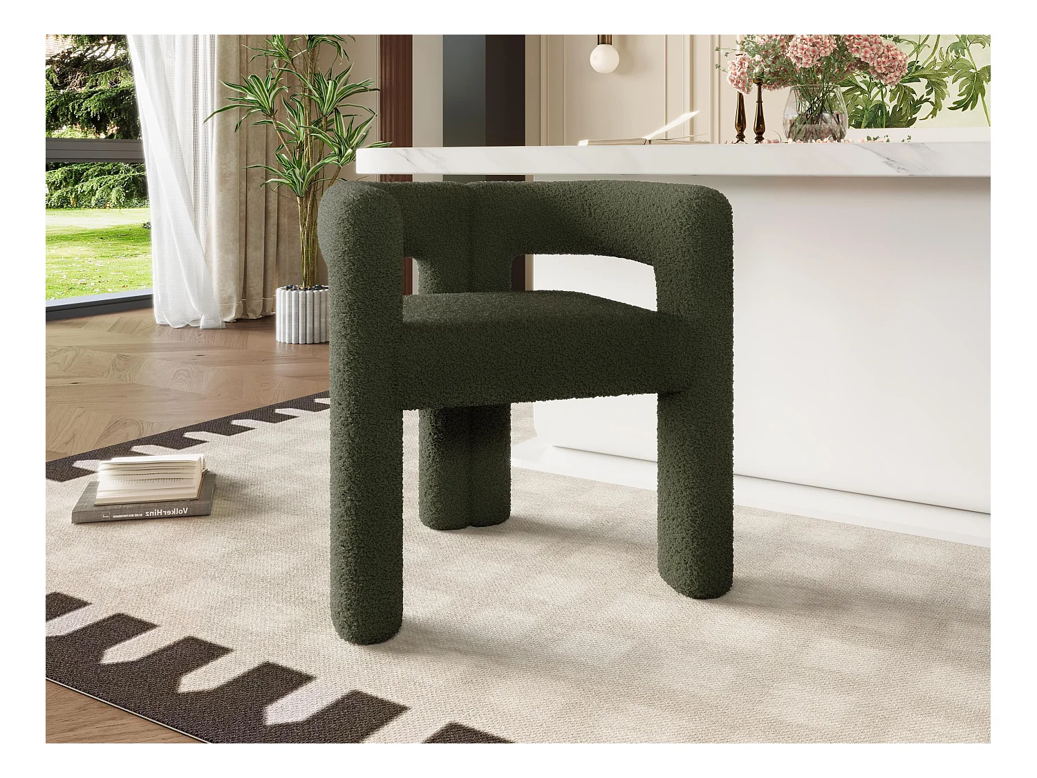 Groene Teddy fluwelen stoel - patchwork-stijl - ideaal voor een café, woonkamer of familiediner