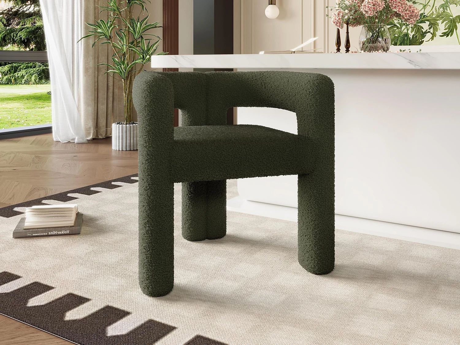 Groene Teddy fluwelen stoel - patchwork-stijl - ideaal voor een café, woonkamer of familiediner