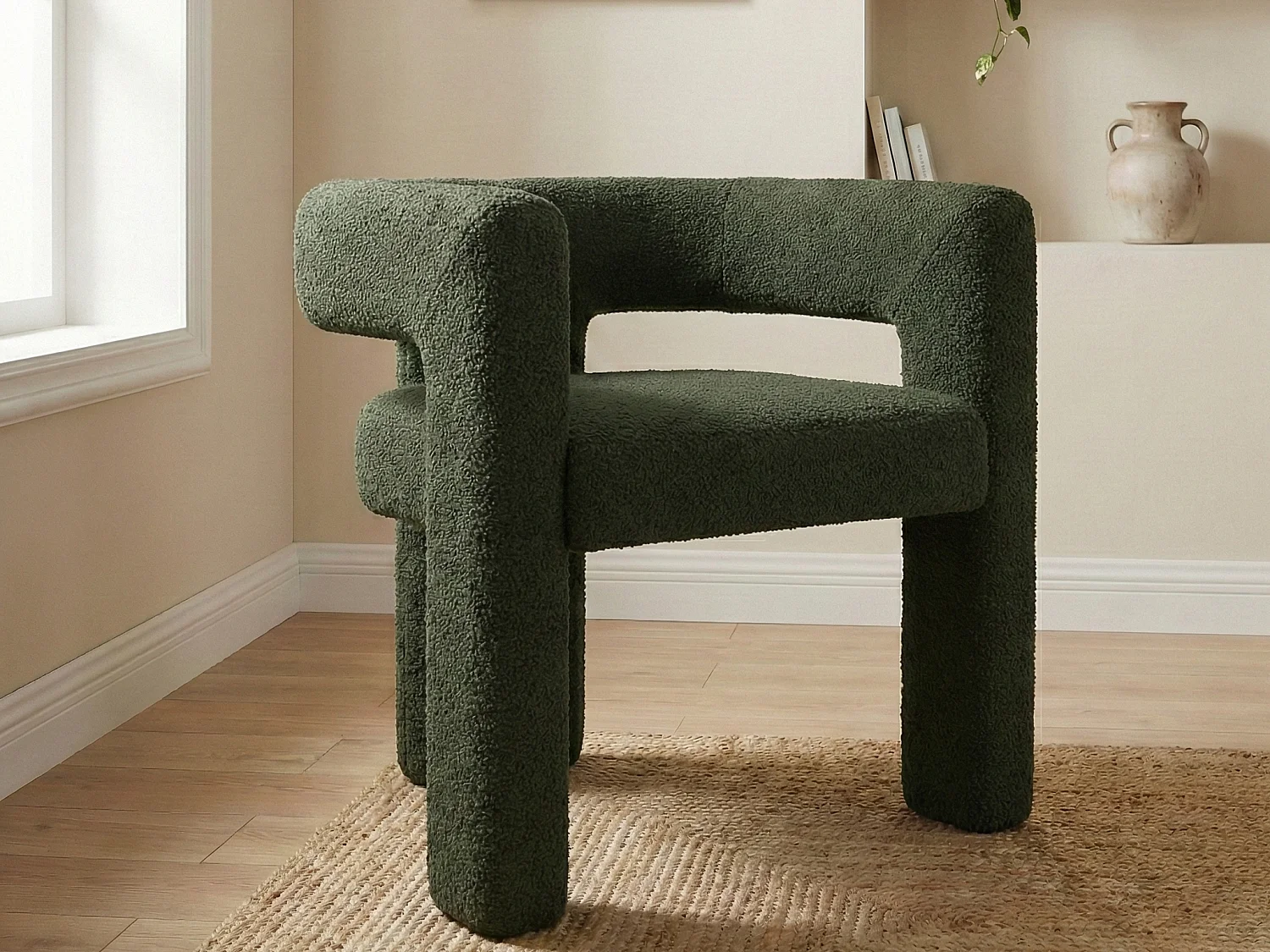 Chaise en velours Teddy vert - style patchwork - idéale pour café, salon ou repas en famille