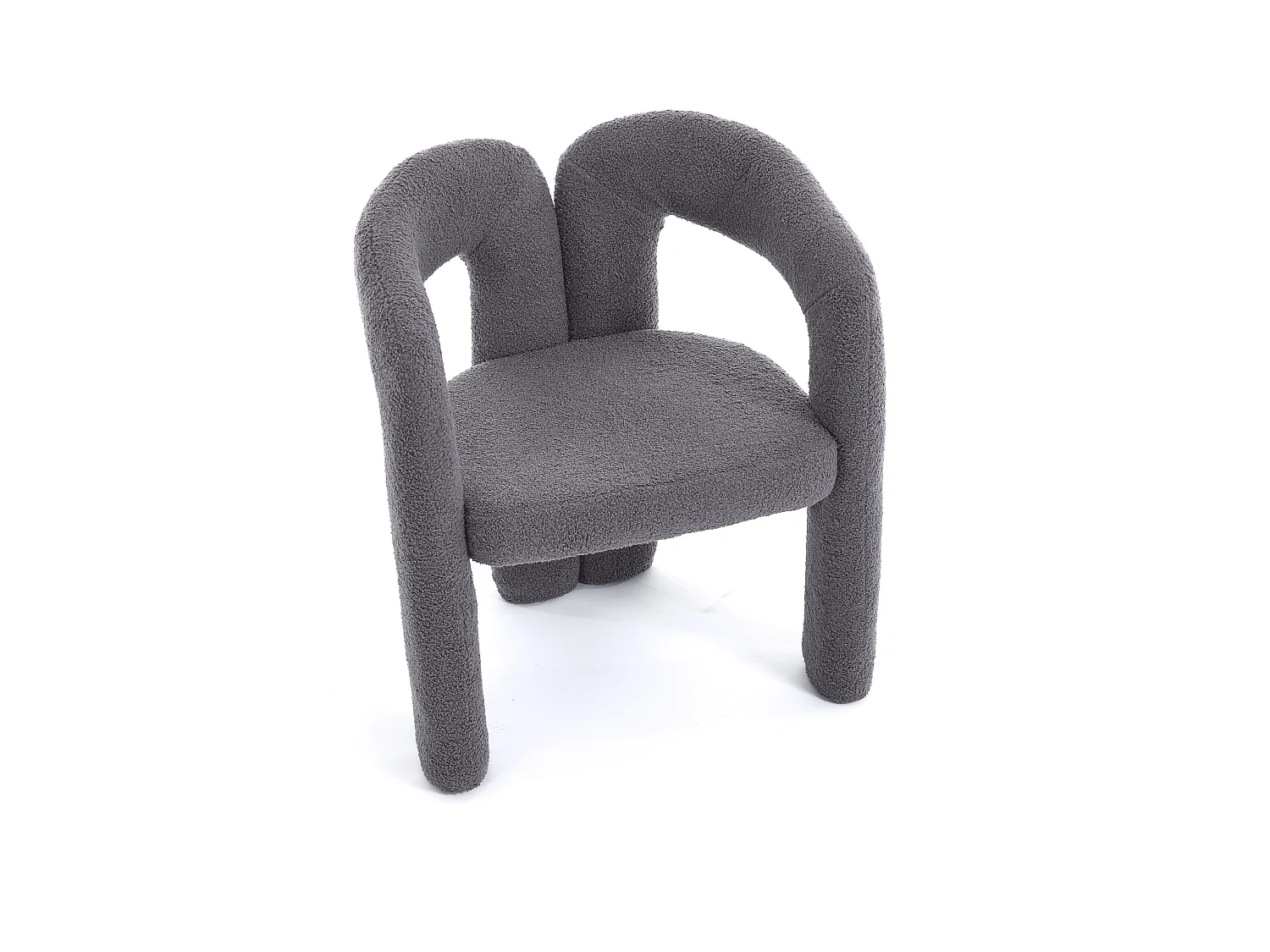 Lot de 2 chaises de salle à manger — en teddy gris — accoudoirs design à deux arcs - élégant et confortable