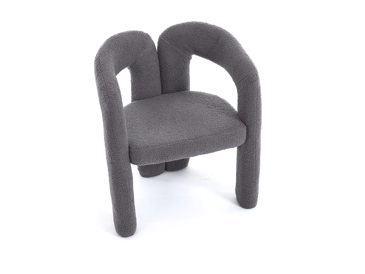 Lot de 2 chaises de salle à manger — en teddy gris — accoudoirs design à deux arcs - élégant et confortable