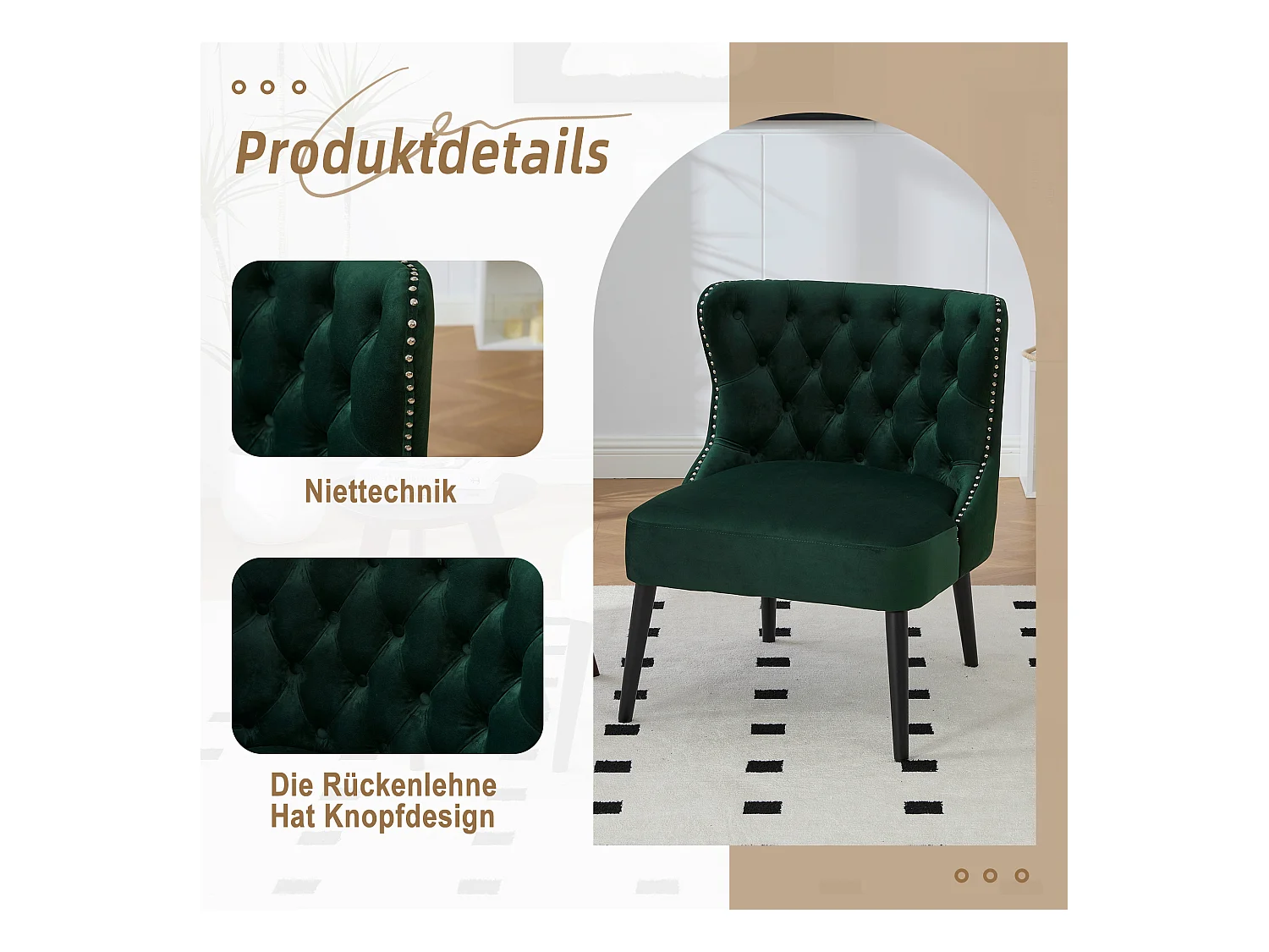 Chaise de luxe en velours Vert - Confort et élégance - Idéale pour salle à manger