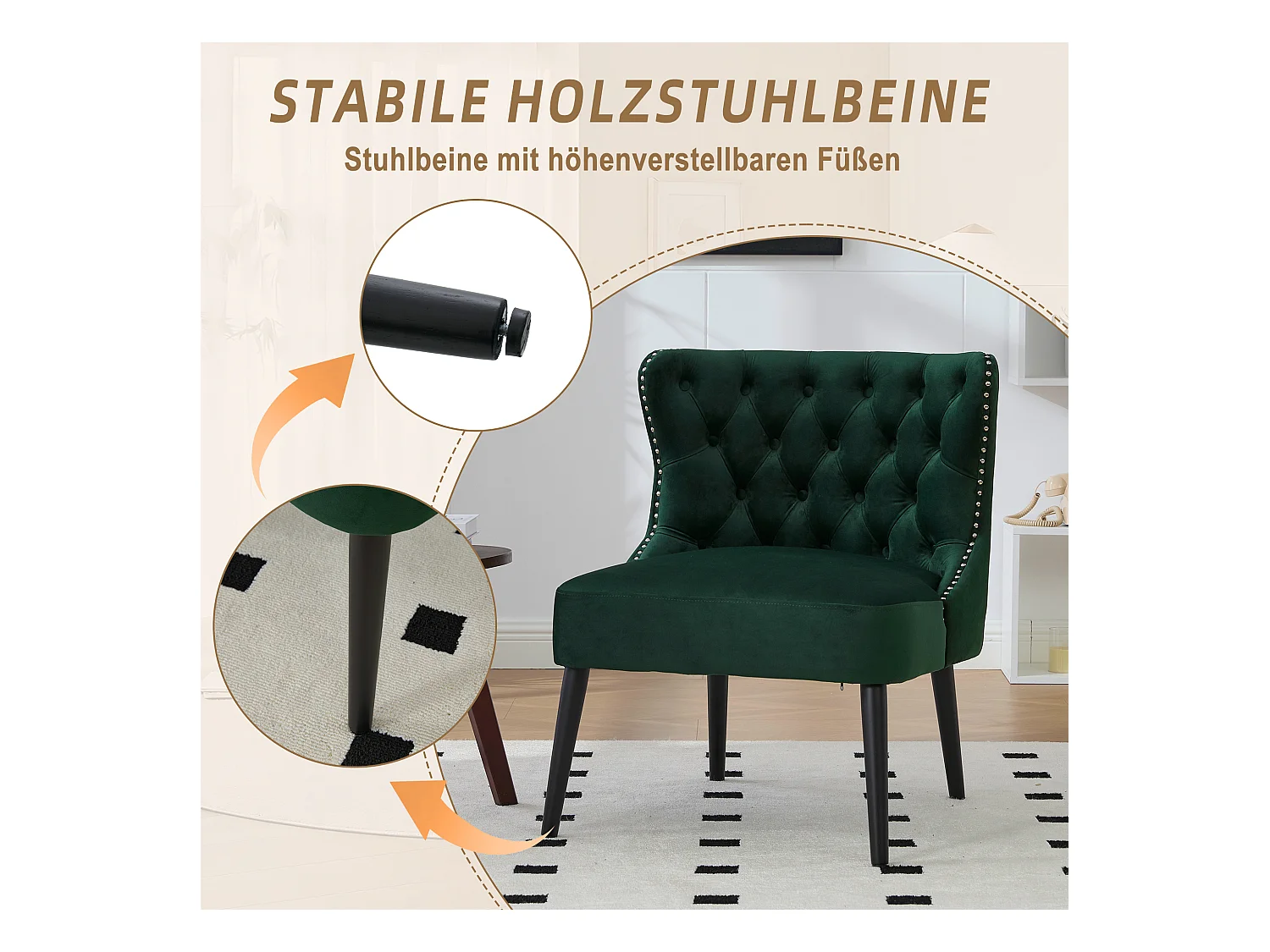 Chaise de luxe en velours Vert - Confort et élégance - Idéale pour salle à manger