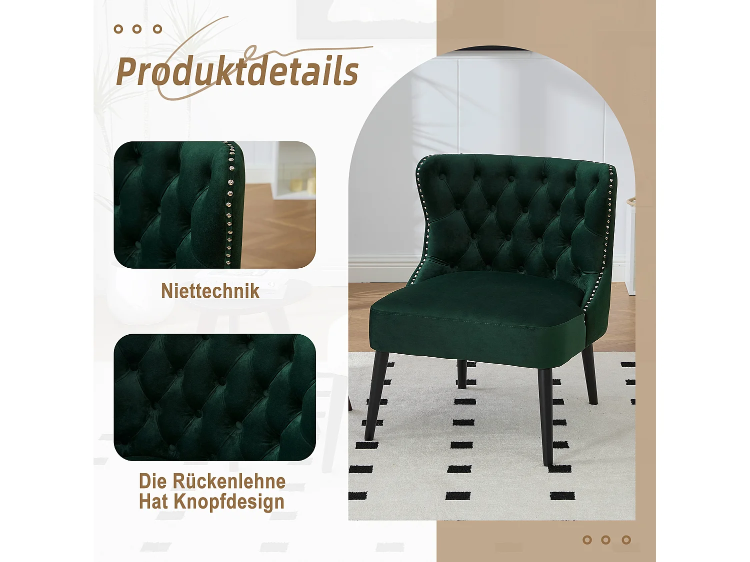 Chaise de luxe en velours Vert - Confort et élégance - Idéale pour salle à manger