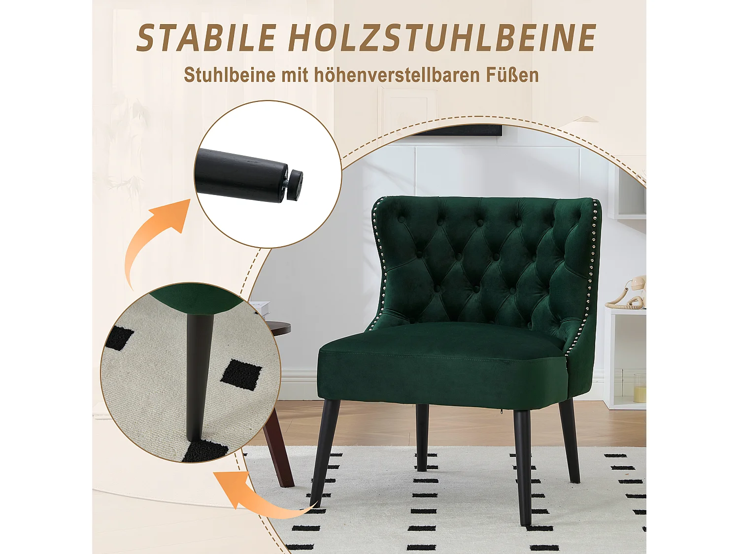 Chaise de luxe en velours Vert - Confort et élégance - Idéale pour salle à manger