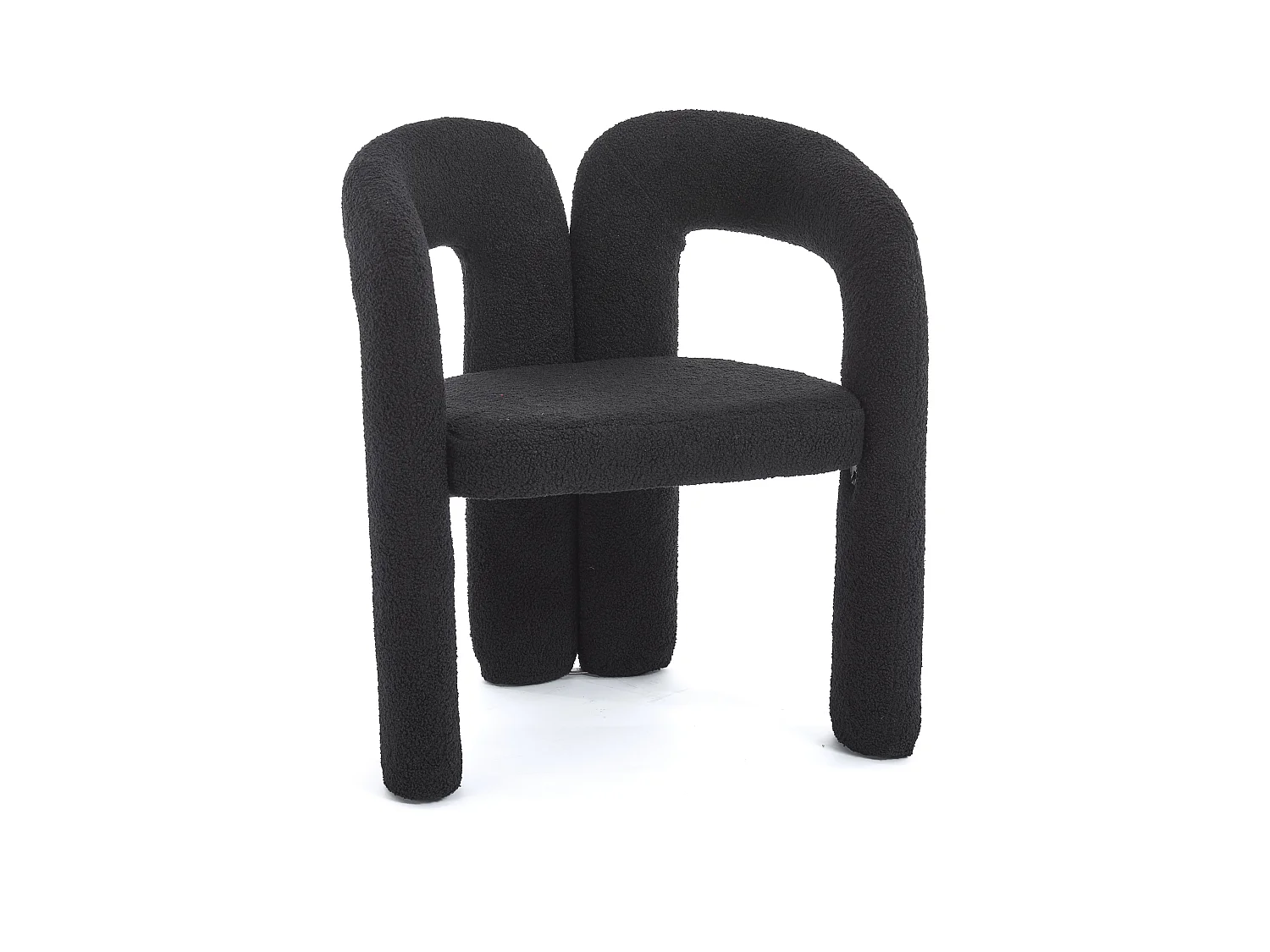 Lot de 2 chaises de salle à manger — en teddy noir — accoudoirs design à deux arcs - élégant et confortable