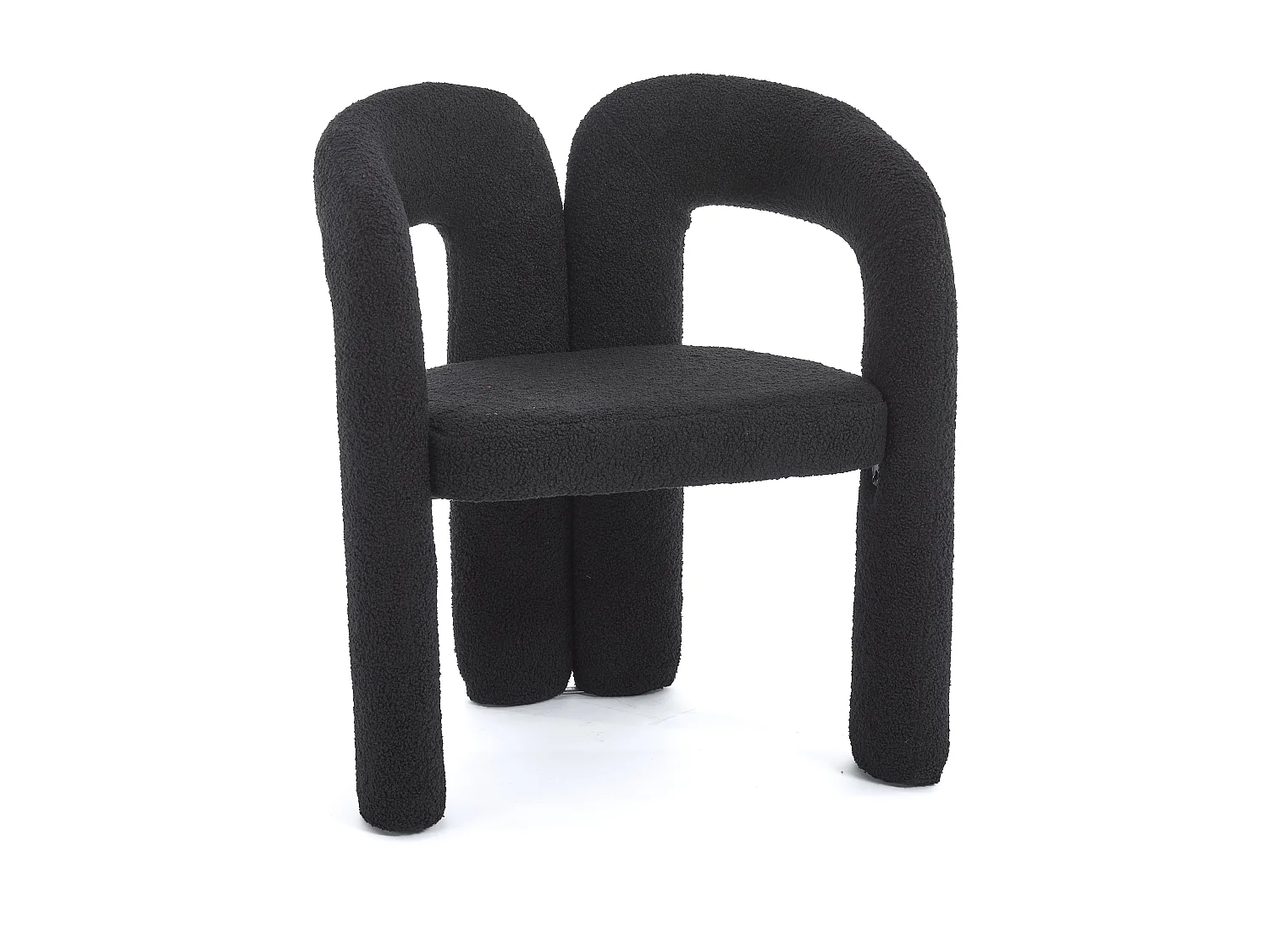 Lot de 2 chaises de salle à manger — en teddy noir — accoudoirs design à deux arcs - élégant et confortable