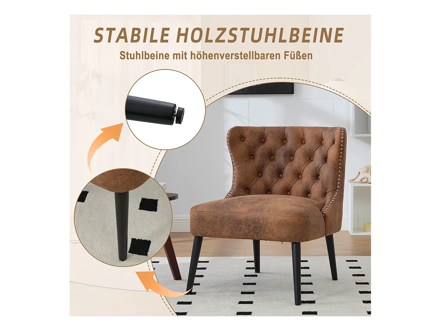 Chaise de luxe vintage en microfibre marron - Confort et élégance - Idéale pour salle à manger