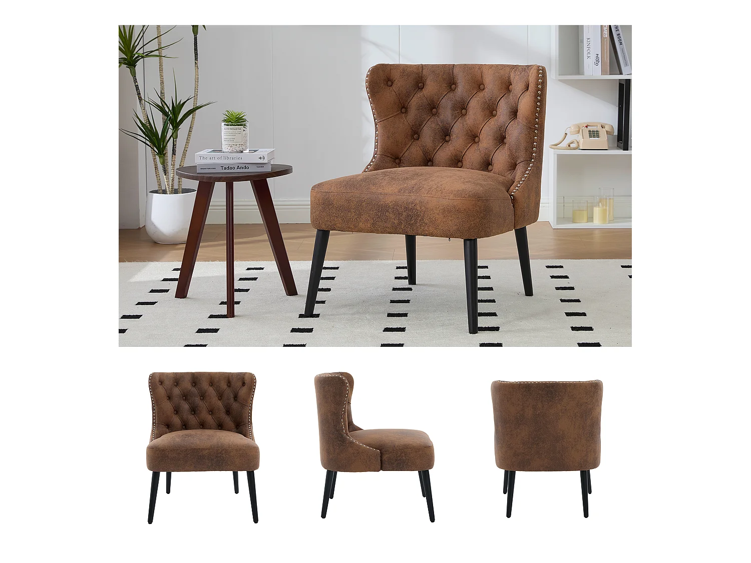 Chaise de luxe vintage en microfibre marron - Confort et élégance - Idéale pour salle à manger