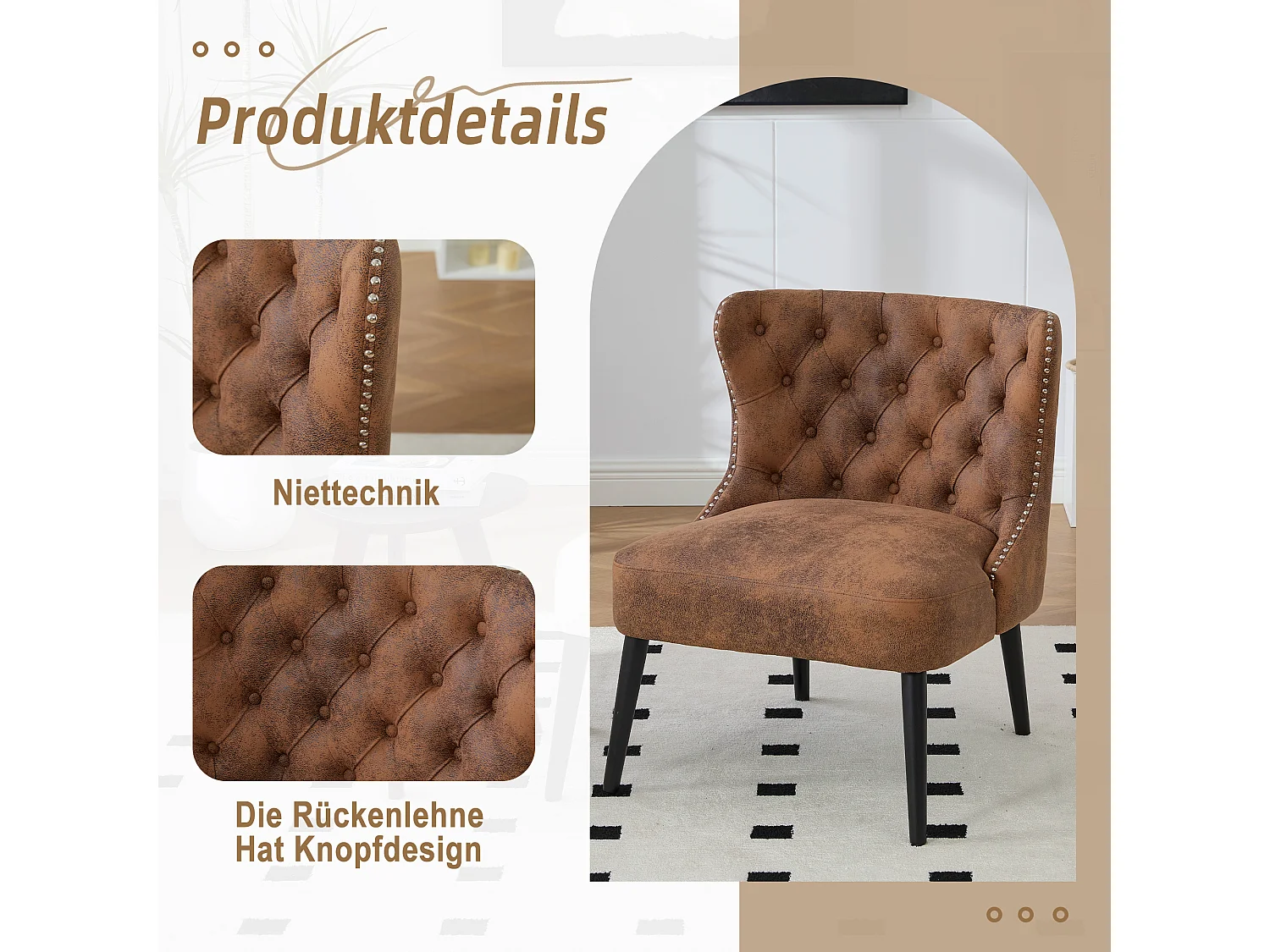 Chaise de luxe vintage en microfibre marron - Confort et élégance - Idéale pour salle à manger