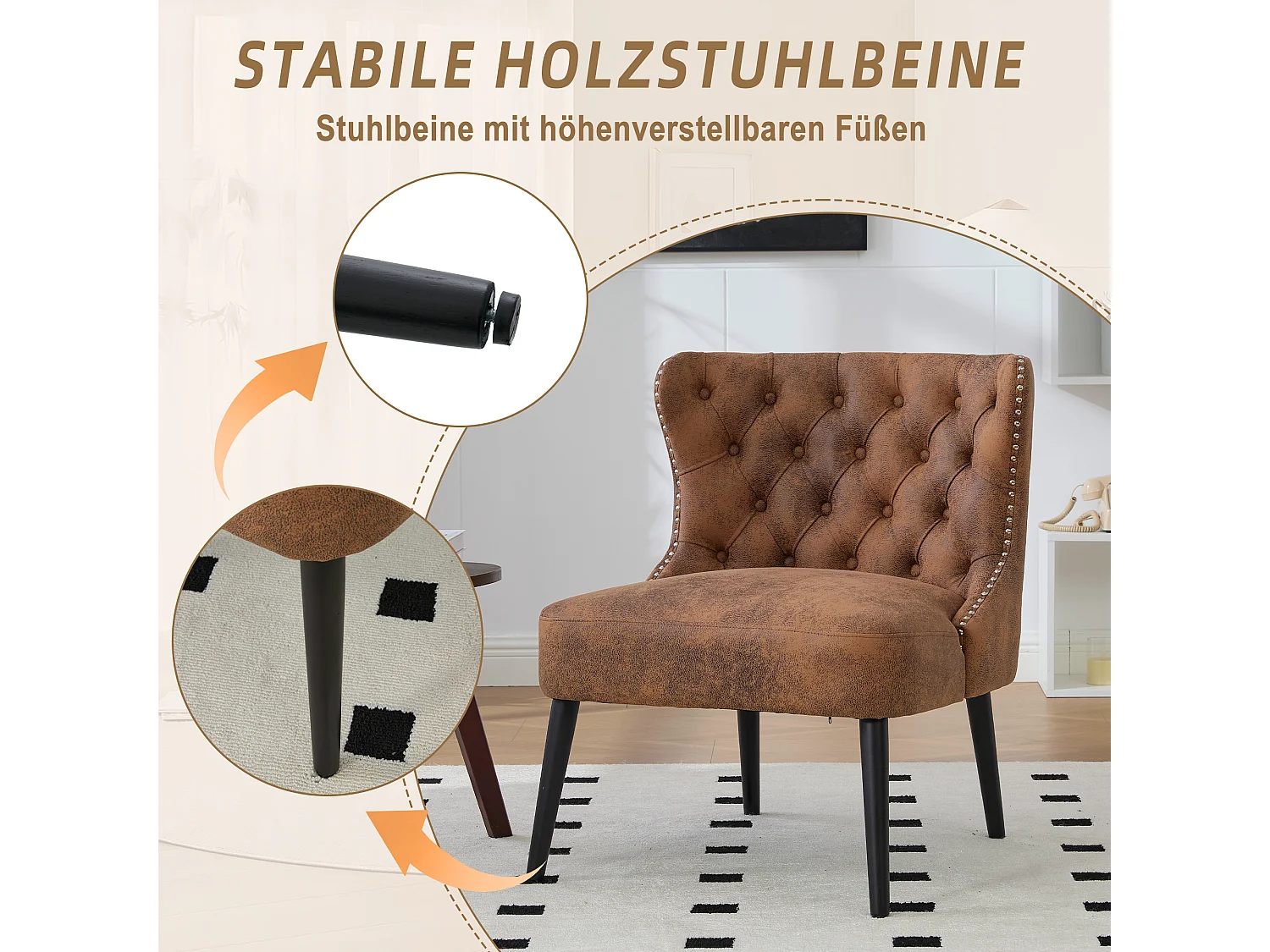 Chaise de luxe vintage en microfibre marron - Confort et élégance - Idéale pour salle à manger