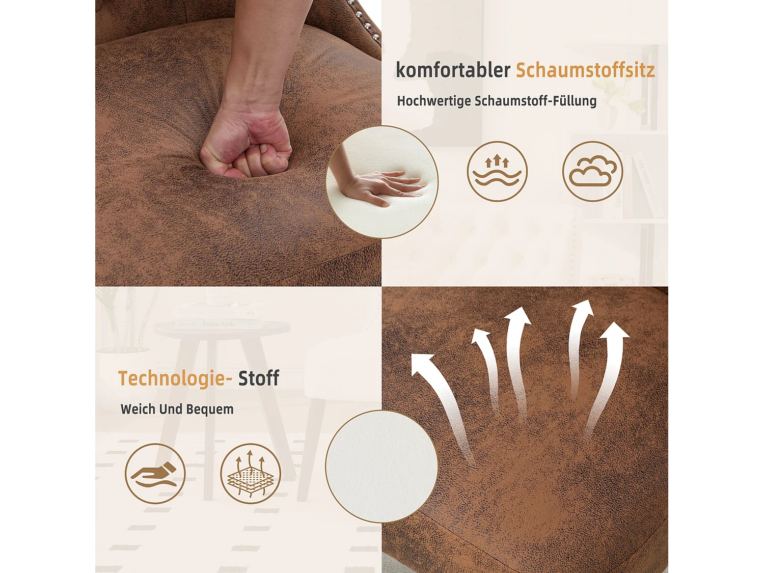 Chaise de luxe vintage en microfibre marron - Confort et élégance - Idéale pour salle à manger