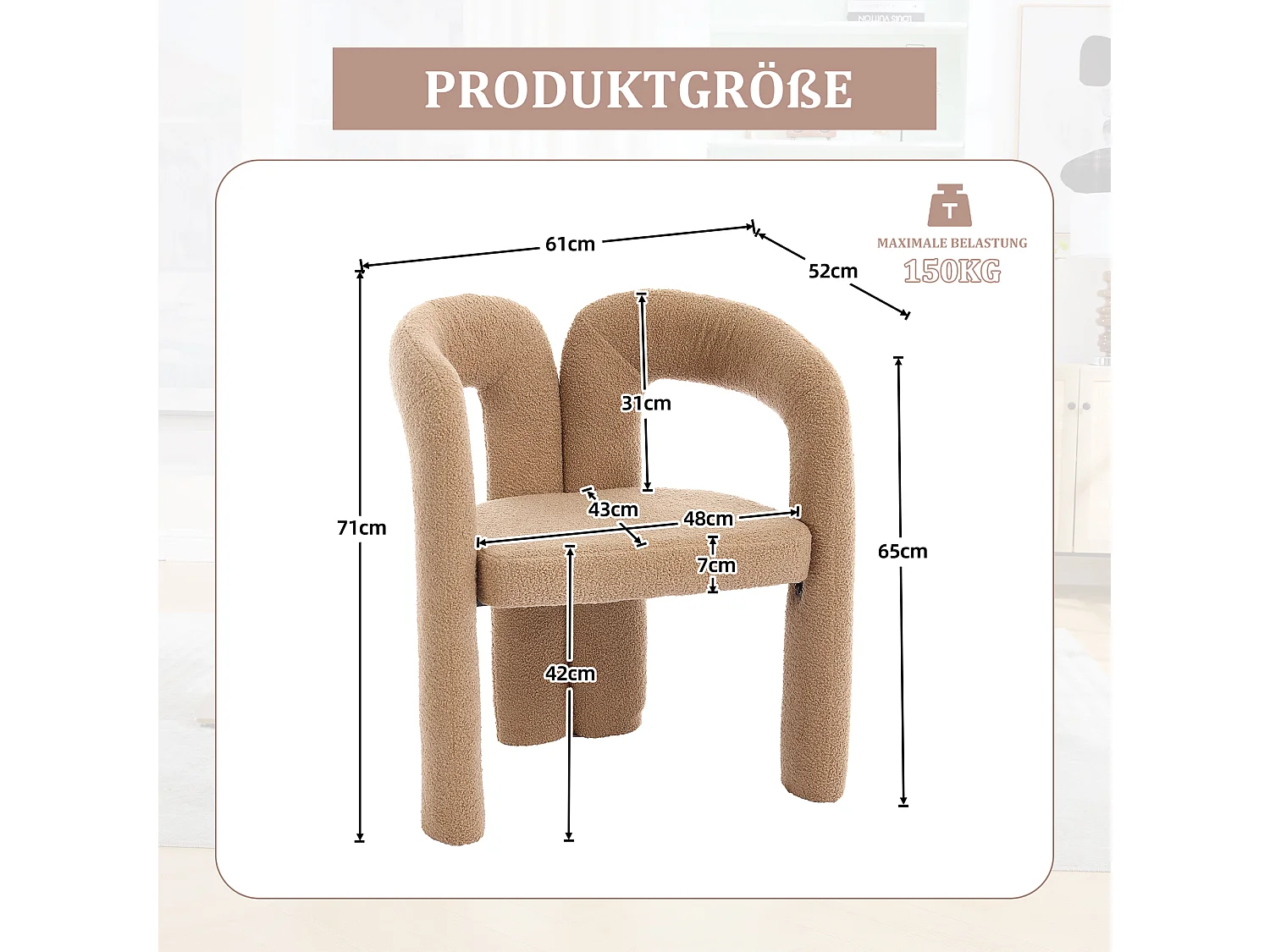 Lot de 2 chaises de salle à manger — en teddy camel — accoudoirs design à deux arcs - élégant et confortable