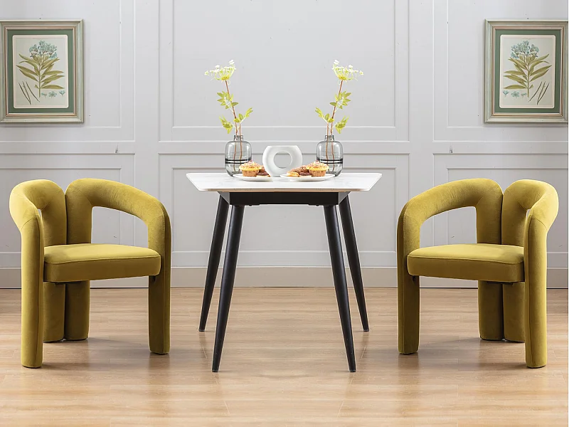 Lot de 2 chaises de salle à manger — velours vert sapin — accoudoirs design à deux arcs - élégant et confortable