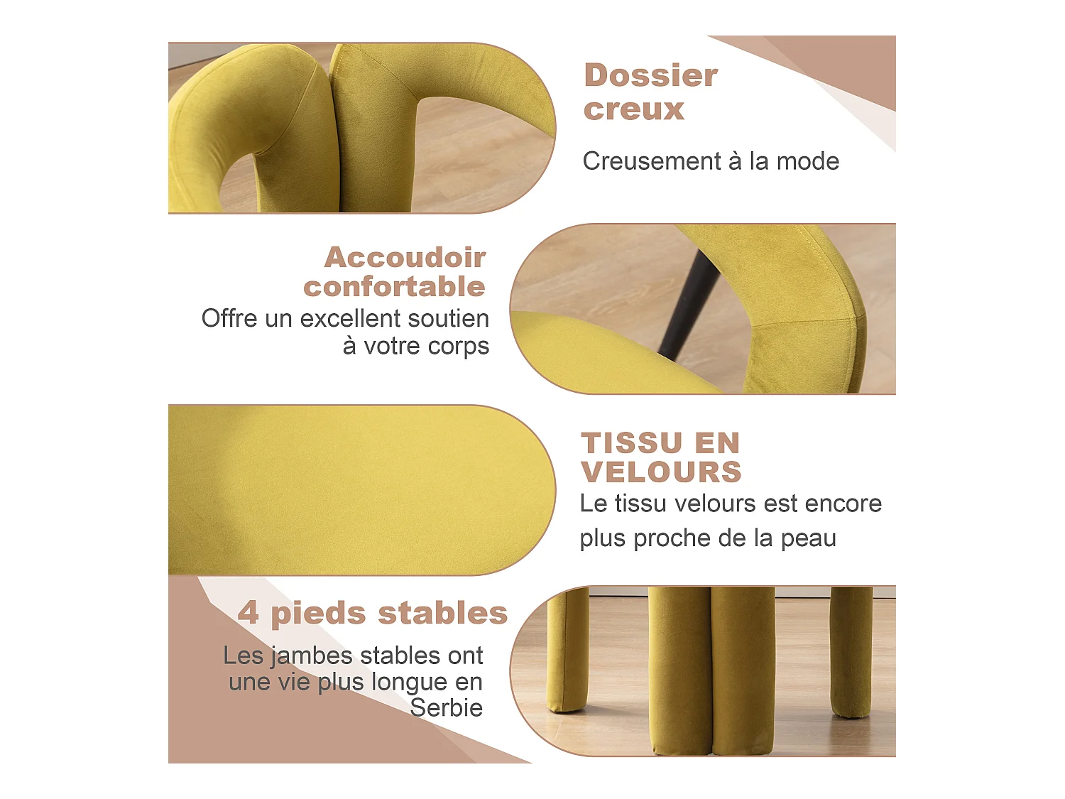 Lot de 2 chaises de salle à manger — velours vert sapin — accoudoirs design à deux arcs - élégant et confortable