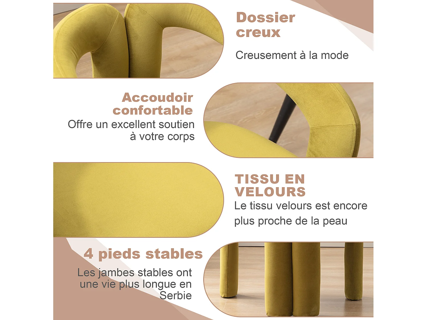 Set van 2 eetkamerstoelen - dennengroen fluweel - dubbele gebogen design armleuningen - elegant en comfortabel