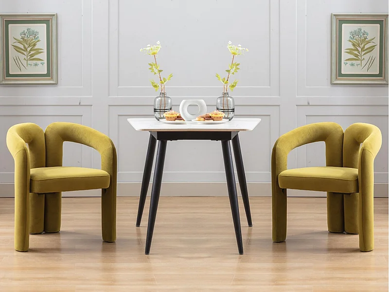 Lot de 2 chaises de salle à manger — velours vert sapin — accoudoirs design à deux arcs - élégant et confortable