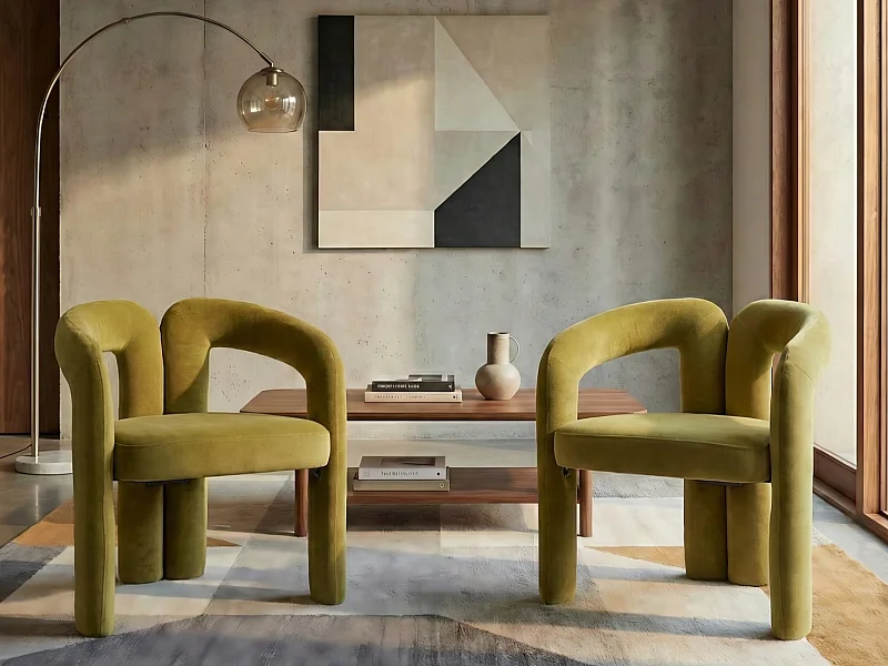 Lot de 2 chaises de salle à manger — velours vert sapin — accoudoirs design à deux arcs - élégant et confortable