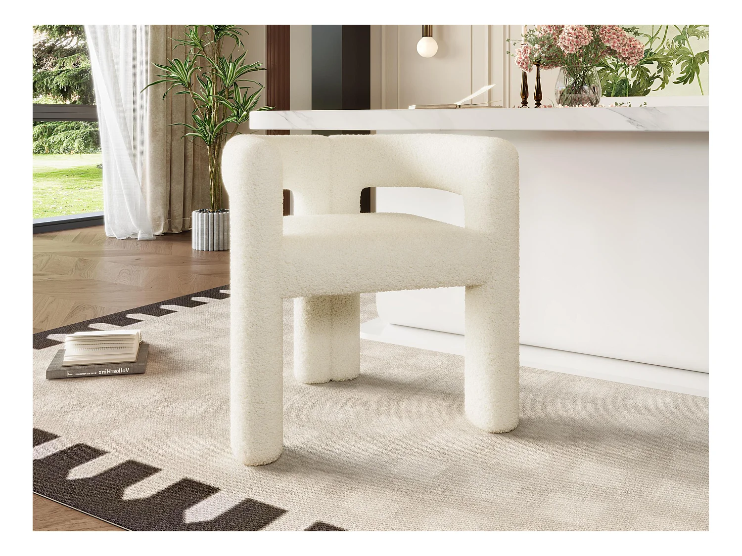 Beige Teddy fluwelen stoel - patchwork-stijl - ideaal voor een café, woonkamer of familiediner