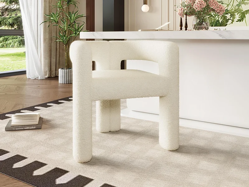 Beige Teddy fluwelen stoel - patchwork-stijl - ideaal voor een café, woonkamer of familiediner