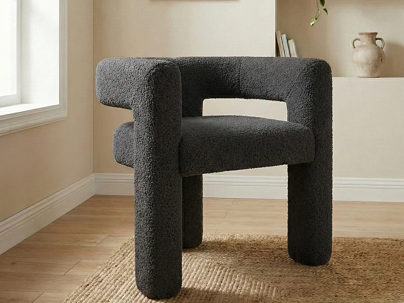 Chaise en velours Teddy gris anthracite - style patchwork - idéale pour café, salon ou repas en famille