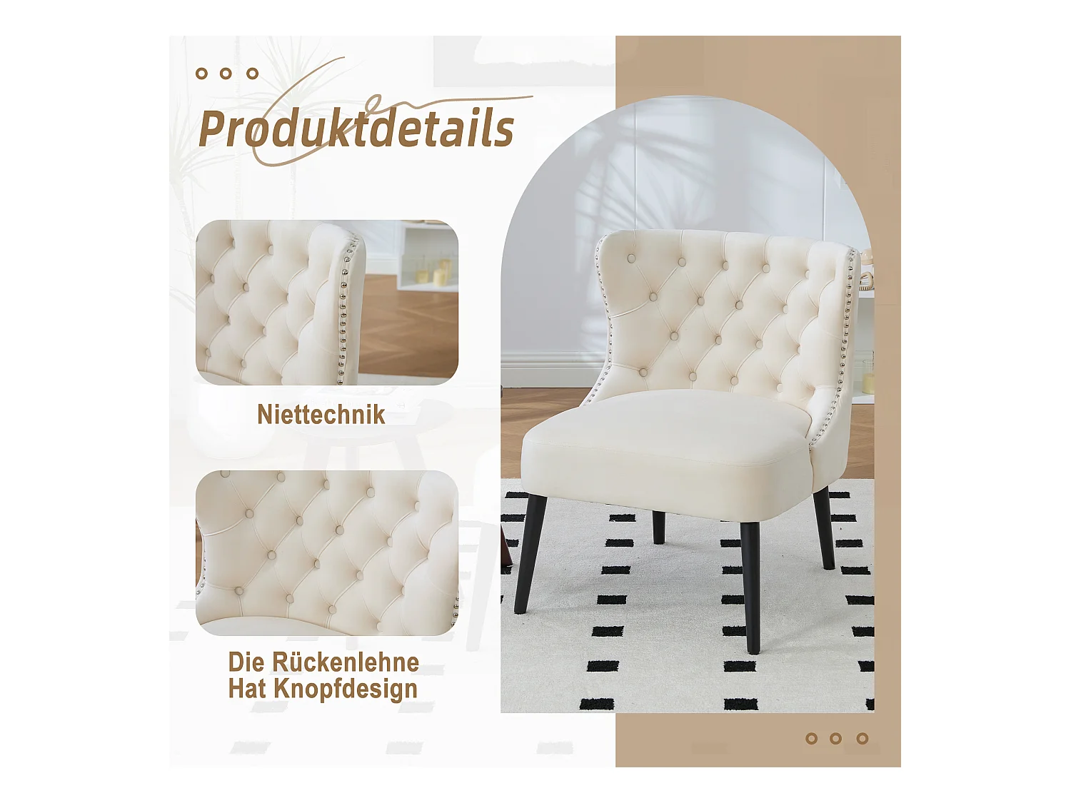 Chaise de luxe en velours beige - Confort et élégance - Idéale pour salle à manger