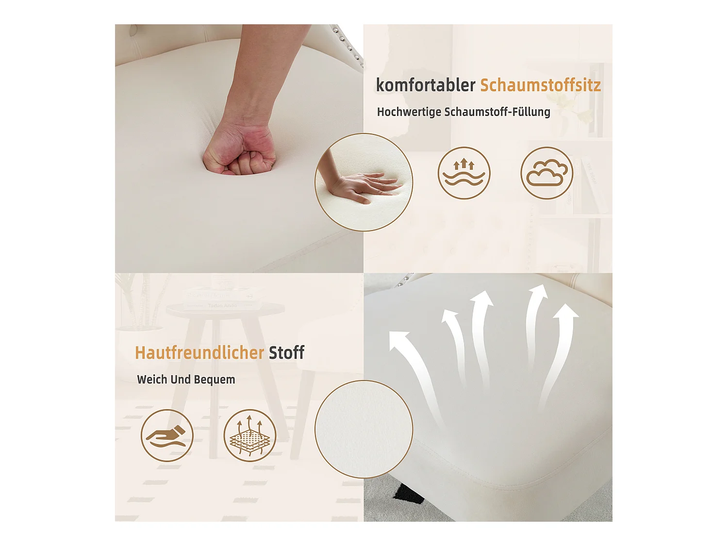 Chaise de luxe en velours beige - Confort et élégance - Idéale pour salle à manger