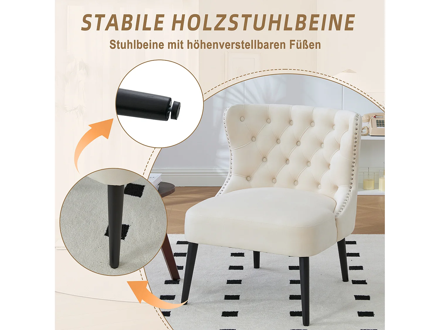 Chaise de luxe en velours beige - Confort et élégance - Idéale pour salle à manger
