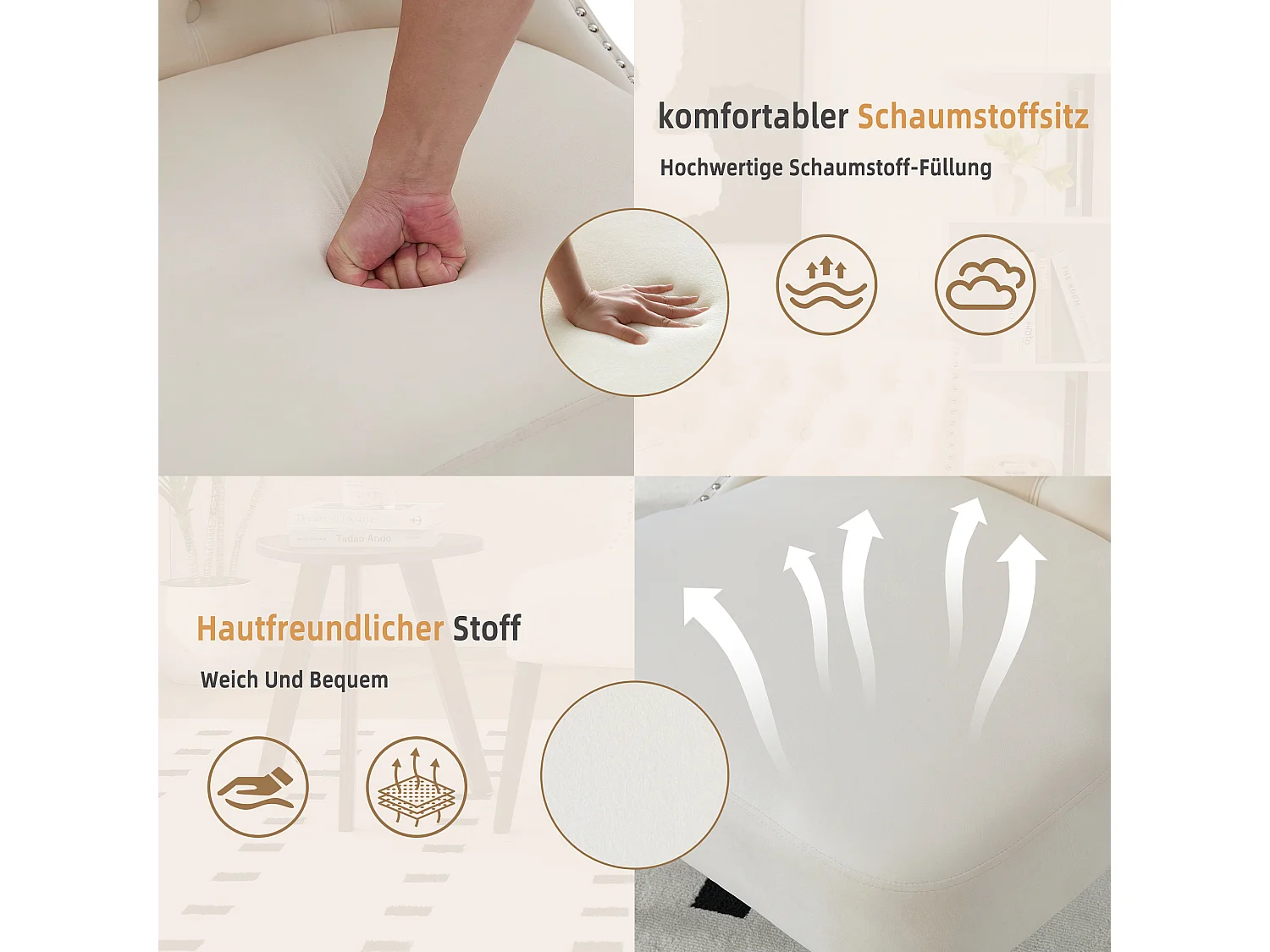 Chaise de luxe en velours beige - Confort et élégance - Idéale pour salle à manger